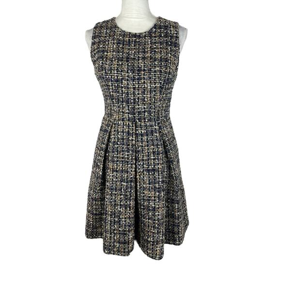 Gal Meets Glam Tinsley Metallic Tweed Dress Sleeveless Fit Flare Academia Size 2 - Picture 3 of 9